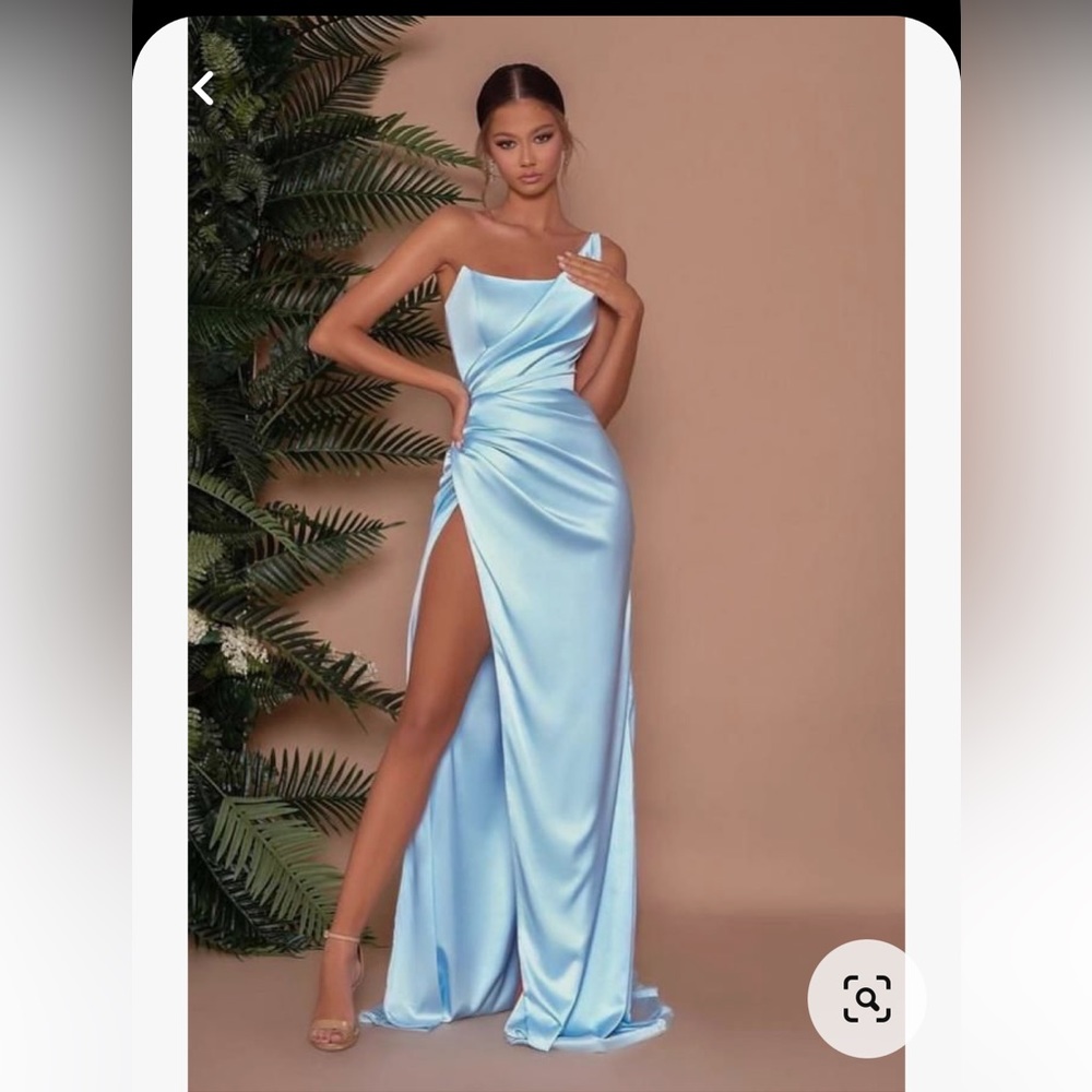 Blue one shoulder formal dress